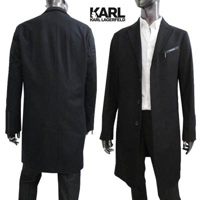 カールラガーフェルド KARL LAGERFELD メンズ アウター コート ジャケット ロゴ 左胸ポケットKARL LAGERFELDロゴ付きウール混デザインコート ブラック 455082 523799 990 (R133100) 222 2022年秋冬新作【送料無料】 【smtb-TK】
