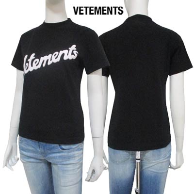 ヴェトモン VETEMENTS レディース トップス Tシャツ 半袖 ロゴ フロントVETEMENTSホワイトロゴ・バックネック部分刺繍ロゴ入りTシャツ ブラック WA53TR470B BLACK (R53900) 222 2022年秋冬新作 【送料無料】 【smtb-TK】｜ガッツ ブランドショップ