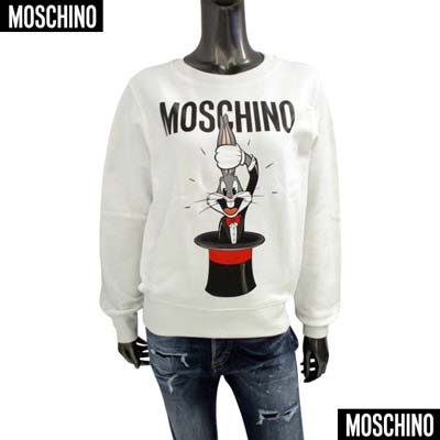モスキーノ MOSCHINO トレーナー スウェット レディース トップス ロゴ フロントロゴ/バッグスバニー/シルクハットプリント付きトレーナー ホワイト A1778 1028 1001 (R94600) 321 2023年春夏新作 【送料無料】 【smtb-TK】