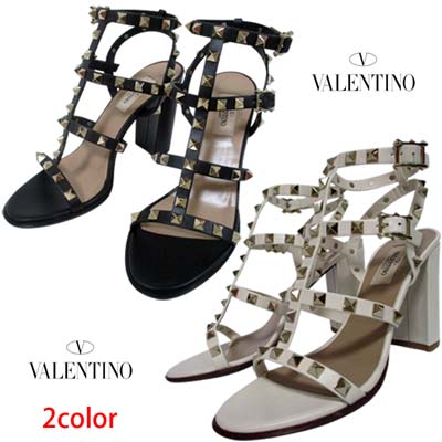 ヴァレンティノ VALENTINO サンダル シューズ 靴 レディース 2color 気魂分け取りロゴ・ストラップ・スタッズ付き添い人踵サンダル 象牙色/黒いこと 2W2S0749 VBP I16/0NO (R143000)  321 2023年春夏新作 【貨物輸送無料】 【smtb-TK】
