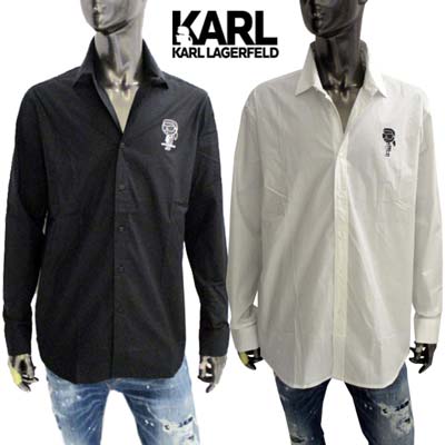 カールラガーフェルド KARL LAGERFELD メンズ トップス シャツ 長袖 2color チェスト部分キャラクターロゴ・フロントボタン/チェスト部分ロゴ入り長袖シャツ ホワイト ブラック 605982 531600 10/990 (R45100) 321 2023年春夏新作 【送料無料】 【smtb-TK】
