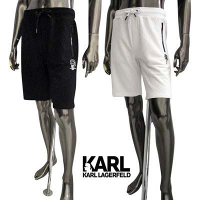 カールラガーフェルド KARL LAGERFELD メンズ ハーフパンツ セットアップ着用可(アウター別売り) キャラクターロゴ・サイドジップポケット/バックポケット部分ロゴ付きハーフパンツ 白/黒 705092 531900 10/990 (R35200) 321 2023年春夏新作 【送料無料】 【smtb-TK】