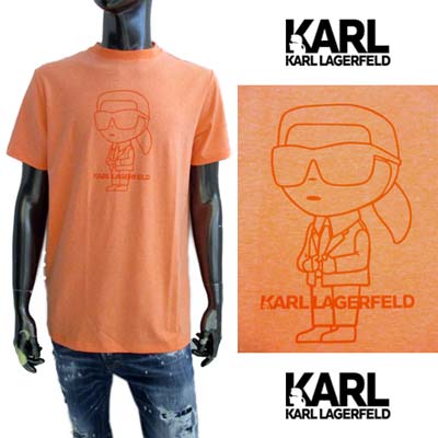 カールラガーフェルド KARL LAGERFELD メンズ トップス Tシャツ 半袖 ロゴ フロント同色系キャラクターロゴ・バックネック/フロントブランドロゴ入りロゴTシャツ オレンジ 755403 531233 170 (R22000) 321 2023年春夏新作 【送料無料】 【smtb-TK】