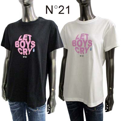 ヌメロヴェントゥーノ N°21 レディース トップス Tシャツ 半袖 ロゴT 2color フロントLET BOYS CRY/ロゴプリント入りショートスリーブTシャツ ホワイト/ブラック 23E N2M0 F011 6328 1101/9000 (R27500) 321 2023年春夏新作 【送料無料】 【smtb-TK】|ガッツ ブランドショップ