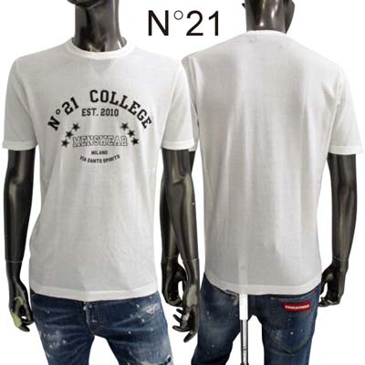 ヌメロヴェントゥーノ N&deg;21 メンズ トップス 半袖 ニットソー セーター Tシャツ フロントアーチロゴ/スター/ランゲージプリント入りウール半袖ニットソー ホワイト 23E N1M0 A010 9520 1102 (R55300) 321 2023年春夏新作 【送料無料】 【smtb-TK】｜ガッツ ブランドショップ