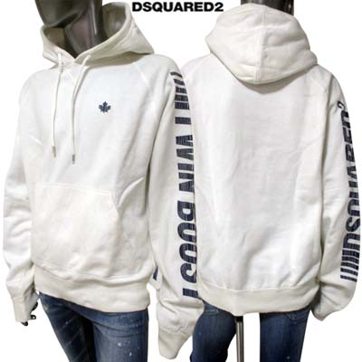 ディースクエアード DSQUARED2 メンズ トップス パーカー フーディ スウェット チェスト部分カナダロゴ/スリーブロゴ/メッセージ部分ひび割れ加工・ダメージ加工入りプルオーバーパーカー ホワイト 71GP130 25030 010 (R57800) 8S 春夏 【送料無料】 【smtb-TK】|ガッツ ブランドショップ