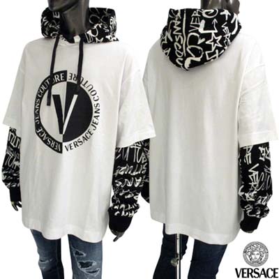 希少【Versace Jeans】Vエンブレム チェーン ブラック パーカー VERSACE JEANS COUTURE Vエンブレムチェーンパーカー ブラック