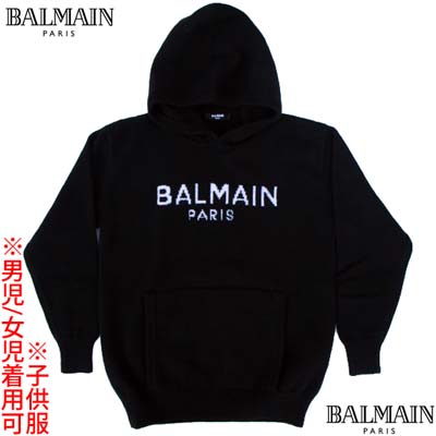 バルマン BALMAIN キッズ 小わっぱ服 ボーイズ ガールズ ティーシャツ パーカー フーディ ユニ一発やる ※11A大いさ以上別売り 白いことロゴタイプ入り口・入口カシミール混ウールニットパーカー 黒いこと BT9P80 W0023 930AV (R103300)  322 2023年秋冬新作 【貨物輸送無料】 【smtb-TK】