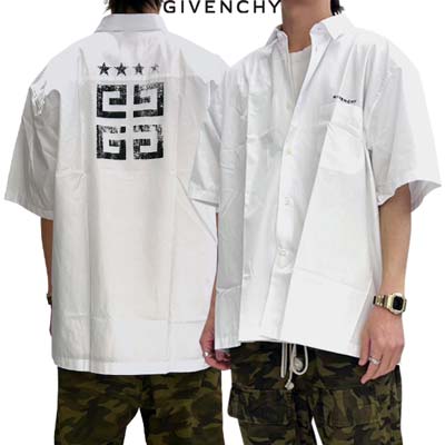 ジバンシー GIVENCHY メンズ トップス シャツ 半袖 カジュアルシャツ 胸ポケット・チェスト部分刺繍ロゴ・バック4Gモノグラム/スターロゴブラックヴィンテージプリント入り半袖シャツ ホワイト BM610814M6 100 (R128700) 421 2024年春夏新作 【送料無料】 【smtb-TK】|ガッツ ブランドショップ