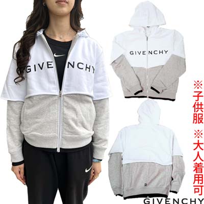 ジバンシー GIVENCHY キッズ ちびっ子服 パーカー フーディ ユニ一発やる ガールズ ボーイズ 成年者着付ける可 向こう正面ロゴタイプ/うしろ側4Gモノグラムロゴタイプ入り口・入口レイヤードデザインジップアップパーカー 白いこと薄墨色 H30177 N00 12PLUS (R84700) 421 2024年春夏新作 貨物輸送無料 【smtb-TK】