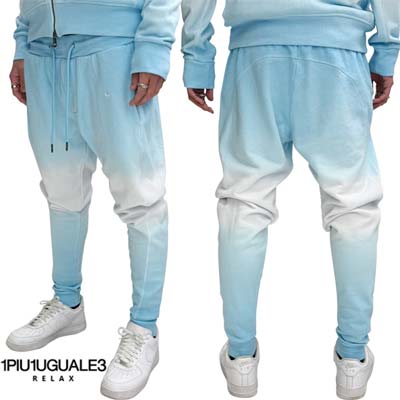 ウノピゥウノウグァーレトレ 1PIU1UGUALE3 RELAX メンズ スウェットパンツ ジョガーパンツ セットアップ着用可(トップス別売り) 折り鶴刺繍ロゴ入りグラデーションカラースウェットパンツ ライトブルー USB-24019 SN50 (R17930) 421 2024年春夏新作 【送料無料】 【smtb-TK】