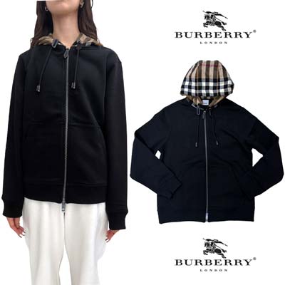 BURBERRY バーバリー パーカー FERN SILK CHK 8066972 レディース プルオーバー スウェット スカーフ バーバリーチェック 長袖 A1189/BLACK BURBERRY バーバリー パーカー FERN SILK CHK 8066972