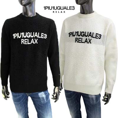 ウノピゥウノウグァーレトレ 1PIU1UGUALE3 RELAX セーター ニット メンズ トップス 2色展開 フロントブランドロゴ/粒柄・左袖口折り鶴ロゴ入りセーター ホワイト/ブラック USK-24055 SN10 white / SN90 black (R13970) 422 2024年秋冬新作 【送料無料】 【smtb-TK】
