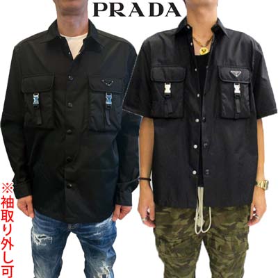 プラダ PRADA シャツ メンズ 長袖(袖取り外し可) 半袖 トップス フラップ部分トライアングルロゴ・ポケット部分ロゴ刻印バックル・フロント/袖口スナップボタン留めナイロンシャツ ブラック SC548 1WQ8 F0002 (R308000/R324500) GB422 新作 【送料無料】 【smtb-TK】｜ガッツ ブランドショップ 167,250円