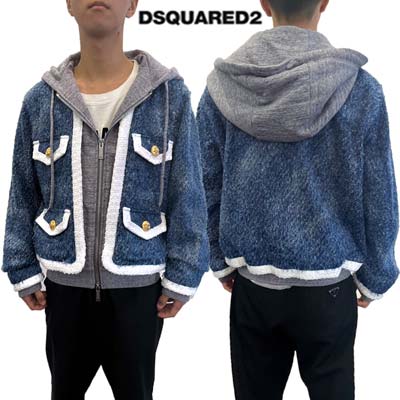 DSQUARED2 ディースクエアード ジャケット メンズ ブルゾン アウター D2イカリロゴボタンフラップポケット付きデニム風レイヤードフェイクファージャケット ネイビー S71AN0580 D30001 470 (R407000) 422 2024年秋冬新作 【送料無料】 【smtb-TK】｜ガッツ ブランドショップ