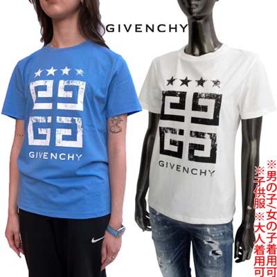 ジバンシー GIVENCHY Tシャツ 半袖 キッズ 子供服 大人着用可 トップス ボーイズ ガールズ ヴィンテージ風4Gモノグラムロゴ/ブランドロゴ/スター・バック裾4Gロゴ入りTシャツ ホワイト/ブルー H30162 10P/824 12PLUS (R37400) 421 2024年春夏新作 送料無料 【smtb-TK】