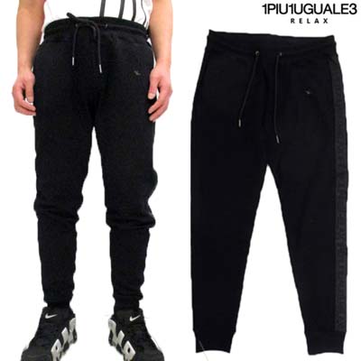 1PIU1UGUALE3 RELAX ウノピゥウノウグァーレトレ パンツ スウェットパンツ メンズ ジョガーパンツ セットアップ可(トップス別) 左サイドテープ部分同色系刺繍ブランドロゴ・折鶴入りロングパンツ ブラック USB-25071 SN90 (R17930) 521 2025年春夏新作 送料無料 【smtb-TK】