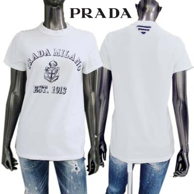 PRADA プラダ レディース Vネック Tシャツ 半袖ニット 72％コットン PRADA プラダ レディース Vネック Tシャツ 半袖ニット 72