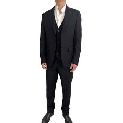 <美品>LARDINI ネイビー ウール スーツ ブートニエール サイズ46 極美品>LARDINI × ロロピアーナ ネイビー ウール スーツ サイズ