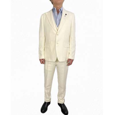 300高級イタリア製 ラルディーニ スリーピース ブートニエール スーツ LARDINI（ラルディーニ）3つボタンスーツ/花ブートニエール付