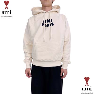 AMI アミ パーカー メンズ フーディ スウェット ユニセックス ブランドロゴ プルオーバー コットン アイボリー USW275 747 WHITE CREAM (R77000) 521 2025年春夏新作 【送料無料】 【smtb-TK】｜ガッツ ブランドショップ