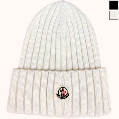 MONCLER モンク軌跡  編み物帽 編み物旗がしら ユニ一発やる 鳥打ち帽 ブランド名ロゴタイプ 羊毛 象牙色/黒いこと 3B00036 A9327 030/999 (R51700) BJ522 新作 【貨物輸送無料】