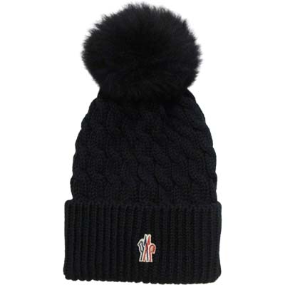 MONCLER GRENOBLE モンク軌跡グルノーブル 編み物帽 レディース 編み物旗がしら ブランド名ロゴタイプ 子ヒツジ ポンポン 羊毛 黒いこと 3B00012 0402A 999 (R67100) BJ522 新作 【貨物輸送無料】