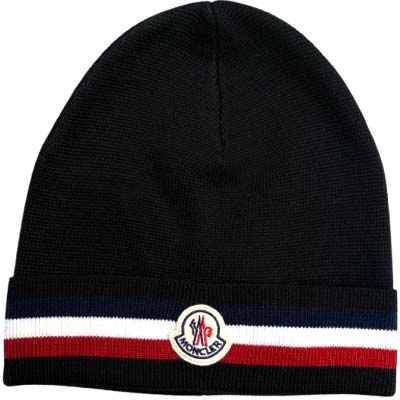 MONCLER モンク軌跡 編み物帽 編み物旗がしら ユニ一発やる ブランド名ロゴタイプ トリコロール 羊毛 黒いこと 3B00076 A9575 999 (R51700) BJ522 新作 【貨物輸送無料】