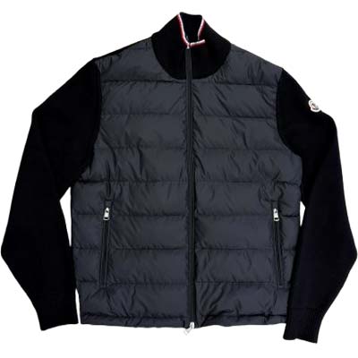 MONCLER モンクレール カーディガン メンズ ダウン ブランドロゴ トリコロール ジップアップ コットン ブラック 9B00003 M1367 999 (R212300) WA522 新作 【送料無料】