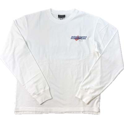 DSQUARED2 ディースクエアード 長袖Tシャツ メンズ ロンT ワンポイントロゴ ハーフリーフプリント クルーネック コットン100% ホワイト S74GD1555D20106100 (R58300) COLOG621 新作 【送料無料】