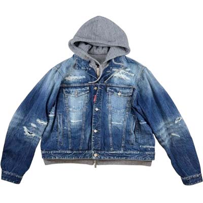 DSQUARED2 ディースクエアード デニムジャケット メンズ ダメージ加工 スウェット切替 オーバーサイズ ジップアップ ボタン留め ブルー S74AM1657D30011470 (R204600) COLOG621 新作 【送料無料】