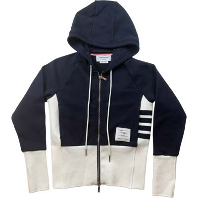 THOM BROWNE トム赤銅色 ジップアップパーカー レディース 4-BAR縞模様 ティーシャツ トリコロール 綿織物 米国海軍 FJT382A-03037-415 (R195800) COLOG621 新作 【貨物輸送無料】
