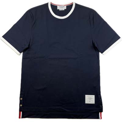 THOM BROWNE トム赤銅色 半袖プルオーバー メンズ ロゴタイプ継ぎ切れ トリコロールライン リンガーデザイン 労働者の一団のど首 綿織物100% 米国海軍 MJS083A-00042-415 (R69300) COLOG621 新作 【貨物輸送無料】