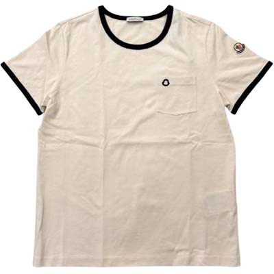 MONCLER モンク線路 半袖プルオーバー レディース ロゴタイプ紋章 刺しゅうロゴタイプ 左胸衣嚢 綿織物 白いこと 象牙色 L10938C0001989AUOF07 (R64900) GROP621 新作 【貨物輸送無料】