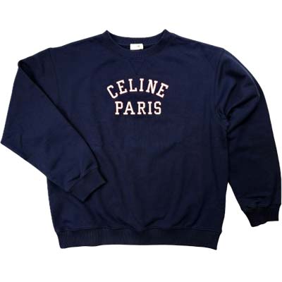 CELINE セリーヌ 調教師 汗水 メンズ フロントブランドロゴ のど首Vガゼット リストバンド裾ネックリブ編み 綿100% 米国海軍 RY0S1510Z.07RV (R137500) BJ621 新作 【貨物輸送無料】