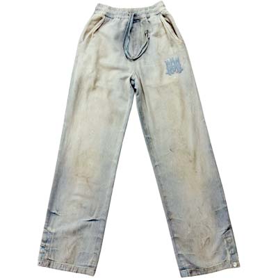 AMIRI アミリ バギージーンズ メンズ RELAXED BAGGY ダメージ加工 MAモノグラム刺繍 ウエストゴム ドローコード スナップボタン インディゴ AMBMJE1012-543 (R158300) MENGO621 新作 【送料無料】