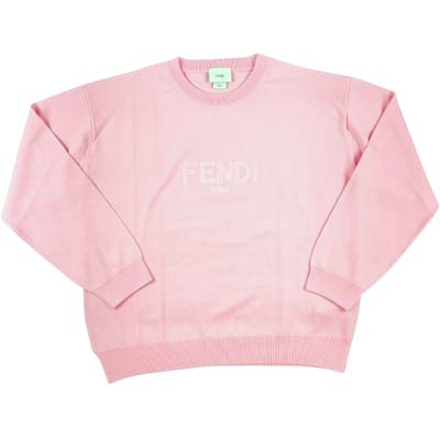FENDI フェンディ キッズ プルオーバー ユニ一発やる 羊毛100％ ロゴタイプ刺しゅう 編み物 労働者の一団のど首 さくら色 JUG209AS5PF083U 12PLUS (R121000) MENGO621 新作 【貨物輸送無料】
