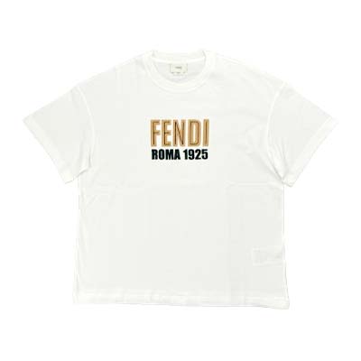 FENDI フェンディ Tシャツ キッズ 半袖 ユニセックス ロゴ刺繍 アイボリー JUI2047AJF1PCP 12A/12PLUS (R69000) MENGO621 新作 【送料無料】|ガッツ ブランドショップ