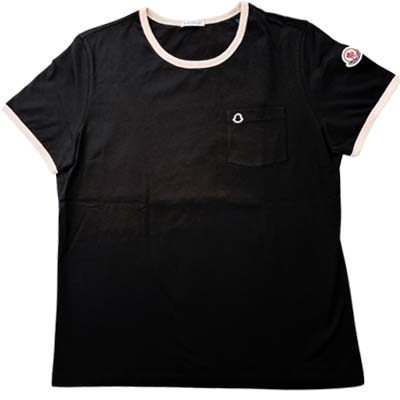 MONCLER モンク線路 半袖プルオーバー レディース ロゴタイプ紋章 刺しゅうロゴタイプ 左胸衣嚢 肋材色彩設計 黒いこと L10938C0001989AUOF90 (R64900) BJ621 新作 【貨物輸送無料】