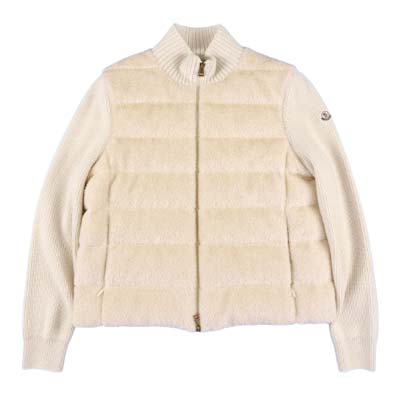 MONCLER モンク軌跡 落ち込むジレー レディース テディフリース ハイネック ロゴタイプ継ぎ切れ 白いこと象牙色(象牙色系) L10939B00033M1131050 (R243100) GROP621 新作 【貨物輸送無料】