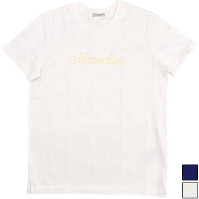 MONCLER モンク線路 プルオーバー レディース 半袖 吊りひもロゴタイプ刺しゅう 綿織物 象牙色/米国海軍 L10938C0005189AUG (R69300/R64900) RITZ621 新作 【貨物輸送無料】