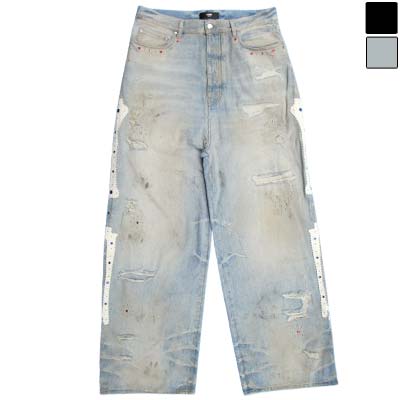 AMIRI アミリ デニム メンズ うば車 ボーンレザーパッチ スタッズ 生産ライン石ころ 不都合産業 ジーンズズボン下 インディゴ/黒いこと AMBMJE1011 (R318100) MENGO621 新作 【貨物輸送無料】