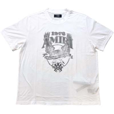 AMIRI アミリ Tシャツ メンズ 半袖 EAGLEプリント MAロゴ ダメージ加工 ホワイト AMTOJR1025-100 (R72000) MENGO621 新作 【送料無料】｜ガッツ ブランドショップ