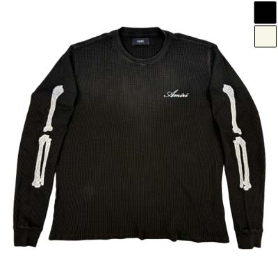 AMIRI アミリ ロンT メンズ 長袖プルオーバー BONES刺しゅう ボーンモチーフ ワップル綿織物 象牙色/黒いこと AMTOJR1032 (R110300) MENGO621 新作 【貨物輸送無料】