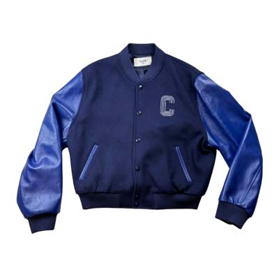 CELINE セリーヌ テディジャケット メンズ Cロゴ レザースリーブ スタジャン ウール ロイヤルブルー RV18F896C.07RB (R467500/R523600) BJ621 新作 【送料無料】｜ガッツ ブランドショップ