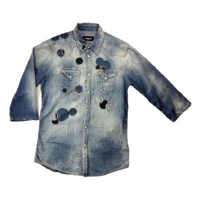 DSQUARED2 ディースクエアード デニムシャツ メンズ ダメージ加工 水玉柄 ユーズド加工 ブルー S71DL0824S30341470 (R85320) 15S 新作 【送料無料】｜ガッツ ブランドショップ 51,192円