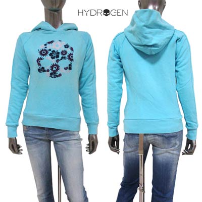 ハイドロゲン HYDROGEN レディース トップス パーカー フーディー ロゴ フラワースカルロゴ付プルオーバーパーカー ターコイズブルー 0B51010B8 12S (R29800/R14900)【送料無料】【smtb-TK】
