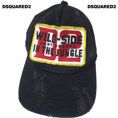 新品　DSQUARED2ディスクエアード2 ロゴワッペンキャップ　ブラック DSQUARED2 ディースクエアード フロントロゴ ペンキデザイン