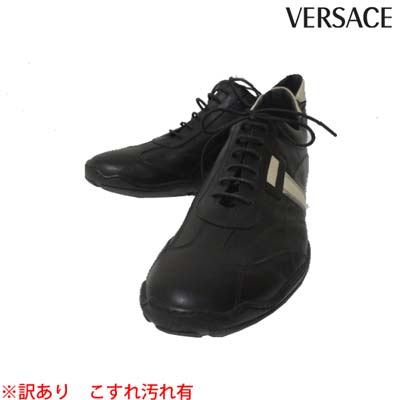 【訳あり こすれ汚れた状態有】ヴェルサーチ(VERSACE) メンズ 靴 スニーカー 姿勢・かかと分け取り 白いこと伝達ルート有 VERSACE ロゴタイプ有 黒いこと VE6S19 6C7VN 000 （R55800）  7A 【貨物輸送無料】 【smtb-TK】