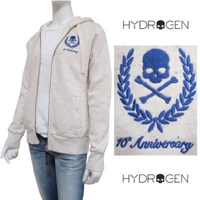ハイドロゲン HYDROGEN レディース トップス パーカー ロゴ 10TH Aniversary setup着可(ボトムス別売り) マルチカラードット模様・チェスト部分Aniversaryスカルロゴ刺繍付パーカー 131037 PANNA (R44100) 13A 【送料無料】 【smtb-TK】